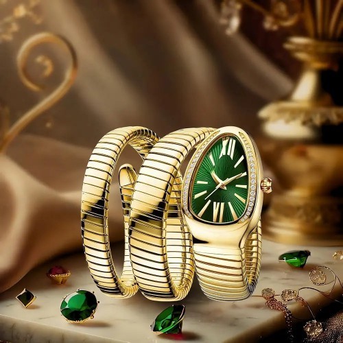BVLGARI SNAKE PREMIUM WATCH FOR WOMENS (GOLD GREEN) - Image 2