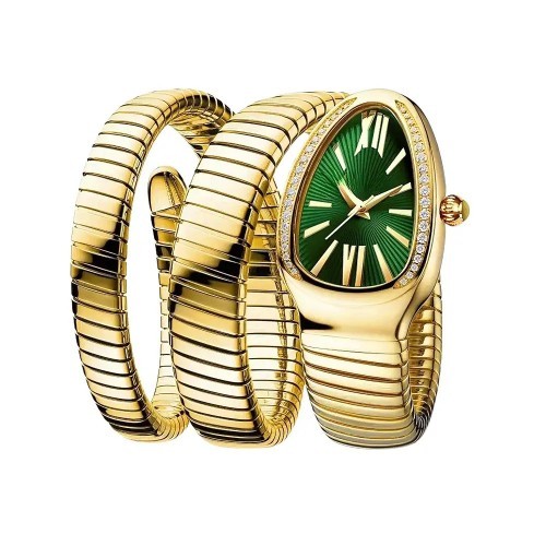 BVLGARI SNAKE PREMIUM WATCH FOR WOMENS (GOLD GREEN)